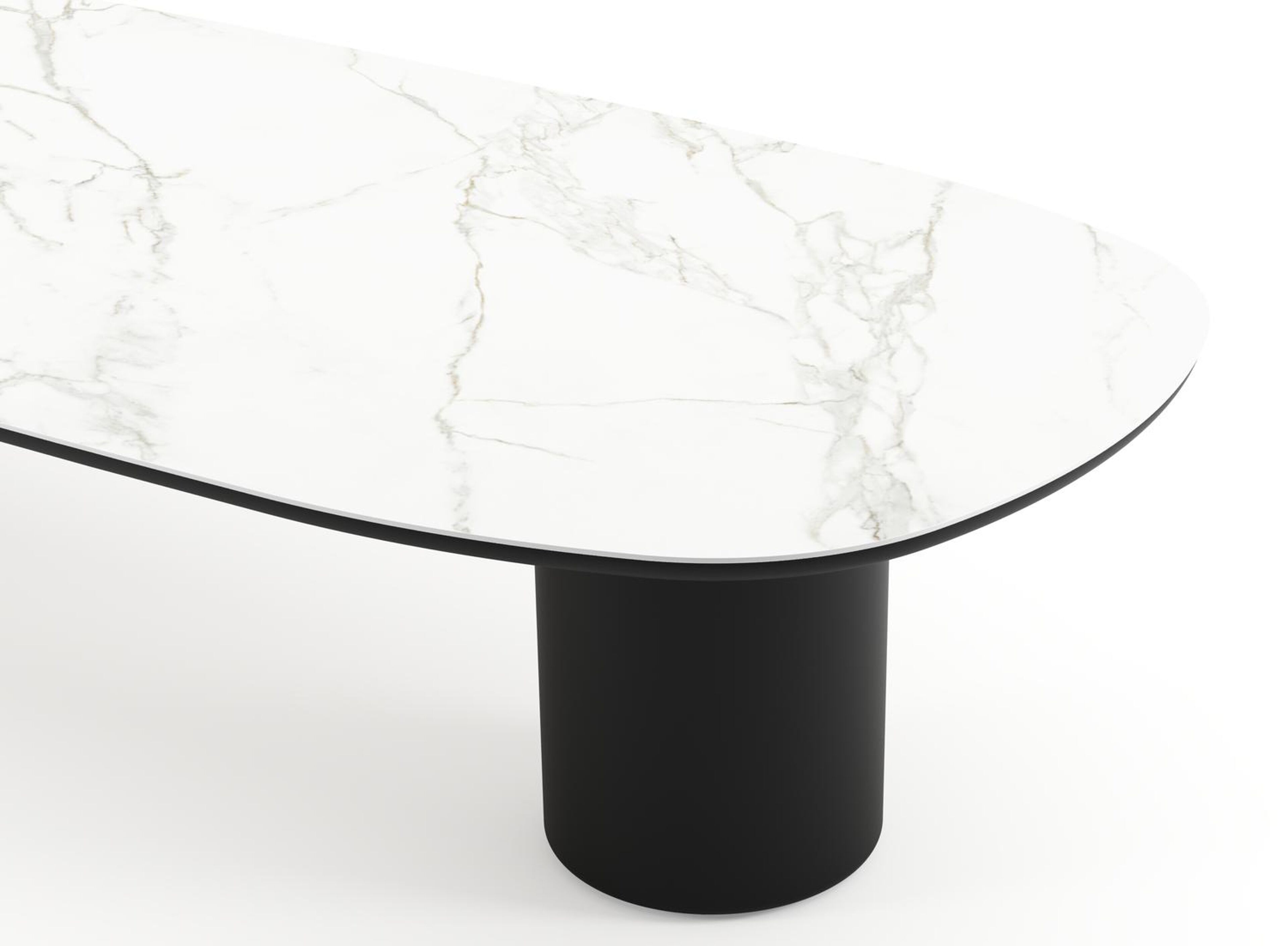 Table de jardin low dining Amico bombo en aluminium noir et céramique pleine Calacatta - Lg. 320 x Lrg. 130 x Haut. 61 cm