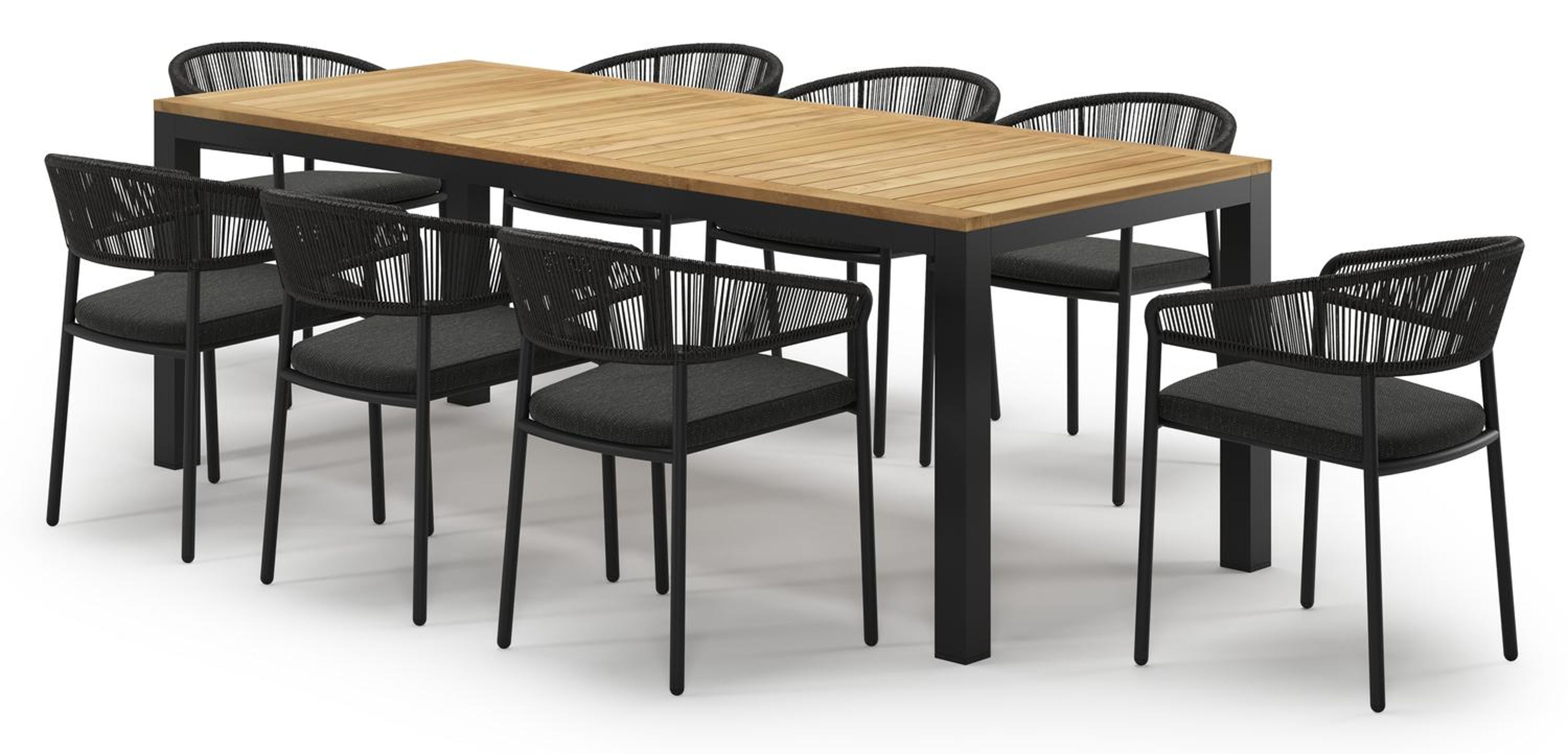 Varese tuinset in zwart aluminium en teak met 8 Zamora tuinstoelen