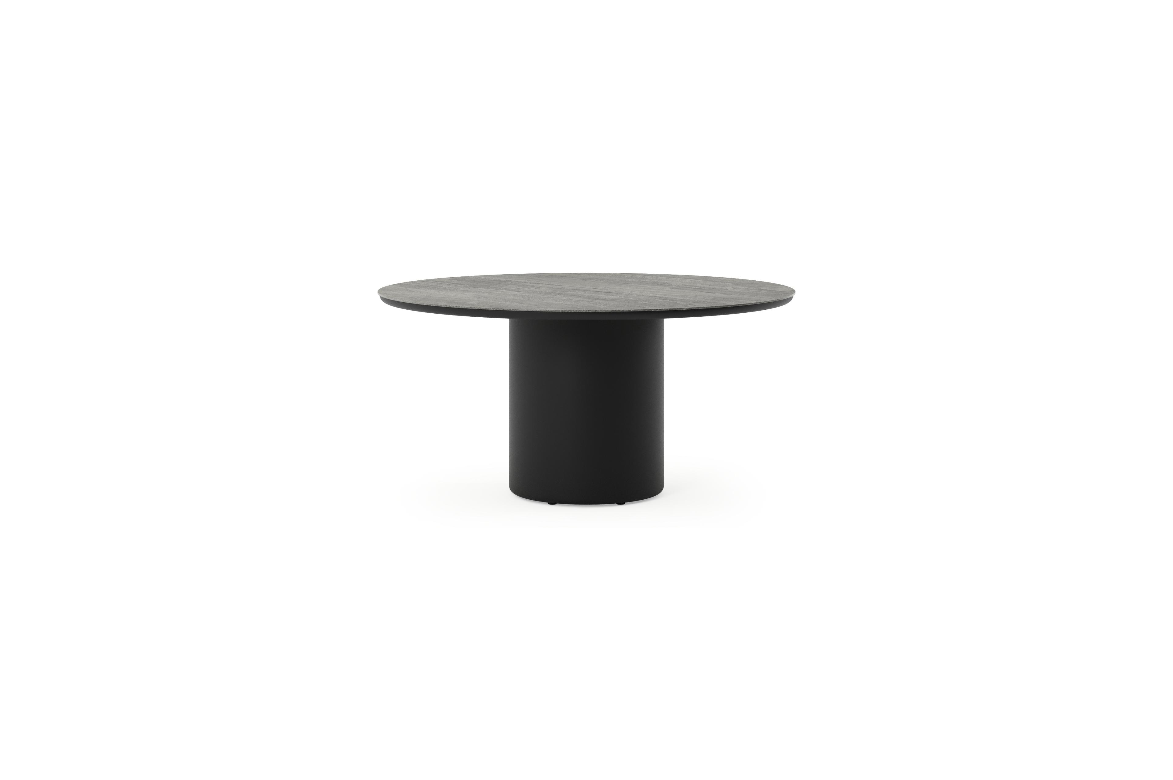 Table de jardin Amico rond en aluminium noir et céramique pleine Aspen Grey - Diam. 148 x Haut. 73.5 cm