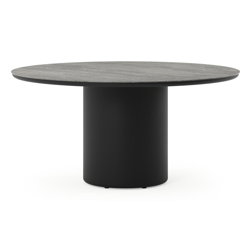 Amico tuintafel rond in zwart aluminium en volkeramiek Aspen Grey - Dia. 148 x H 73.5 cm