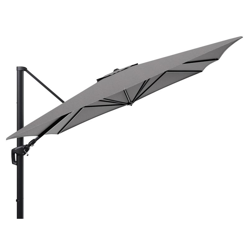 Minore zweefparasol tiltfunctie in zwart aluminium en parasoldoek in All Weather Sunbrella® Luxe Chartres Drizzle  - L1 350 x L2: 350 cm (zonder voet)