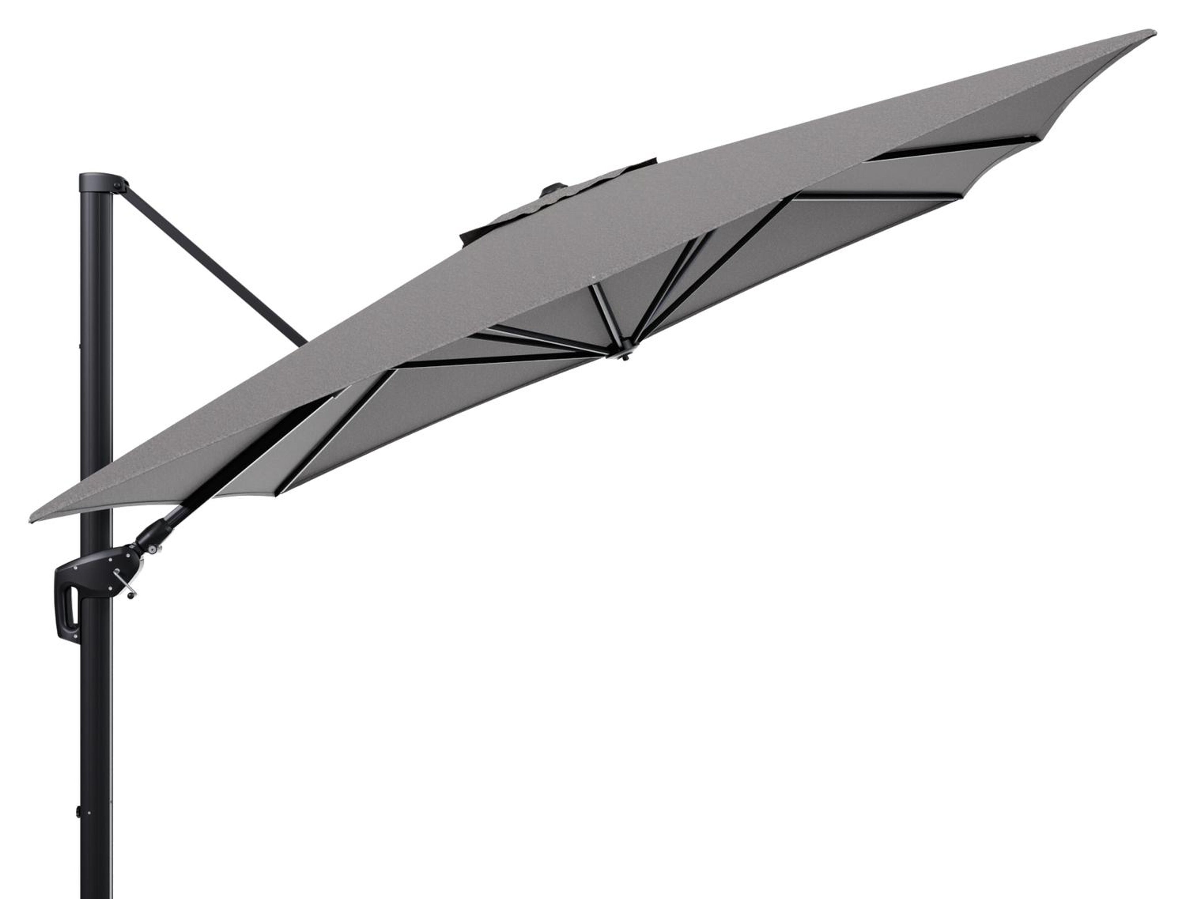 Minore zweefparasol tiltfunctie in zwart aluminium en parasoldoek in All Weather Sunbrella® Luxe Chartres Drizzle  - L1 350 x L2: 350 cm (zonder voet) (zonder voet)