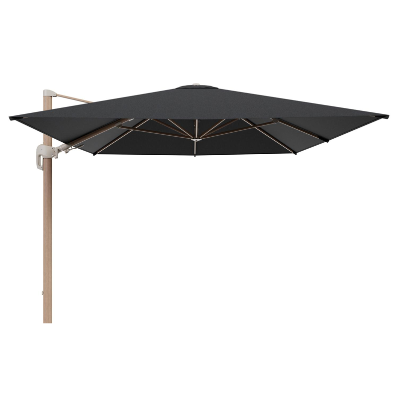 Parasol pendant Rufina avec fonction tilt en aluminium aspect de bois et toile de parasol en All Weather Sunbrella® Luxe Chartres Sooty  - Lg.1 400 x Lg.2 300 cm (sans pied de parasol