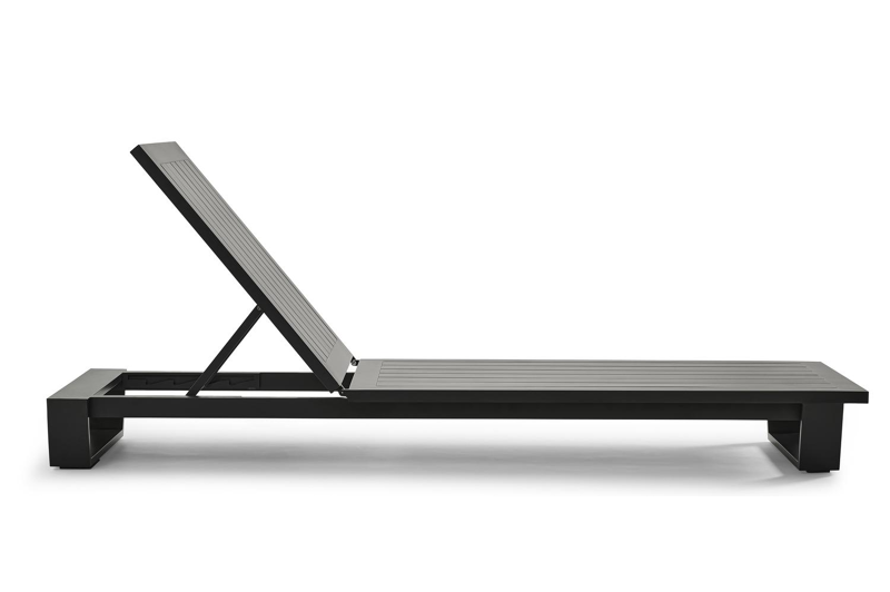 Pagino verstelbaar ligbed in zwart aluminium met natte charcoal chine Sunbrella® Premium kussen