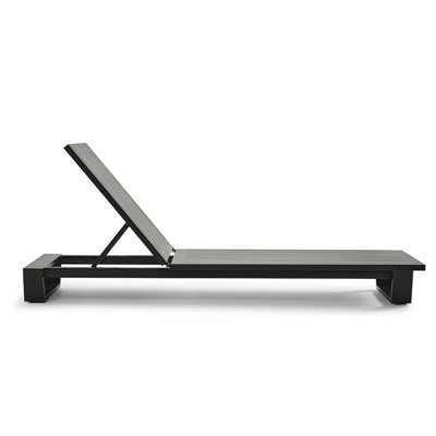 Pagino verstelbaar ligbed in zwart aluminium met natte charcoal chine Sunbrella® Premium kussen