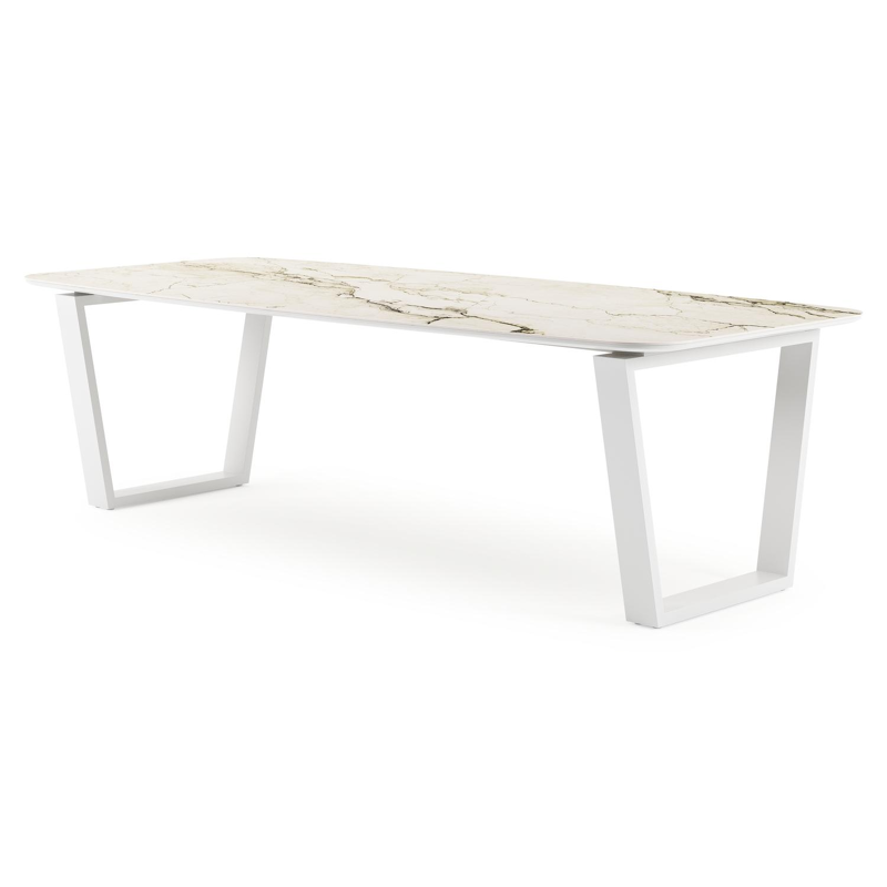 Pagino tuintafel bootvorm in wit aluminium en volkeramiek colorado dunes - L 255 x B 115 x H 73 cm