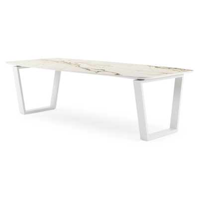 Pagino tuintafel bootvorm in wit aluminium en volkeramiek colorado dunes - L 255 x B 115 x H 73 cm