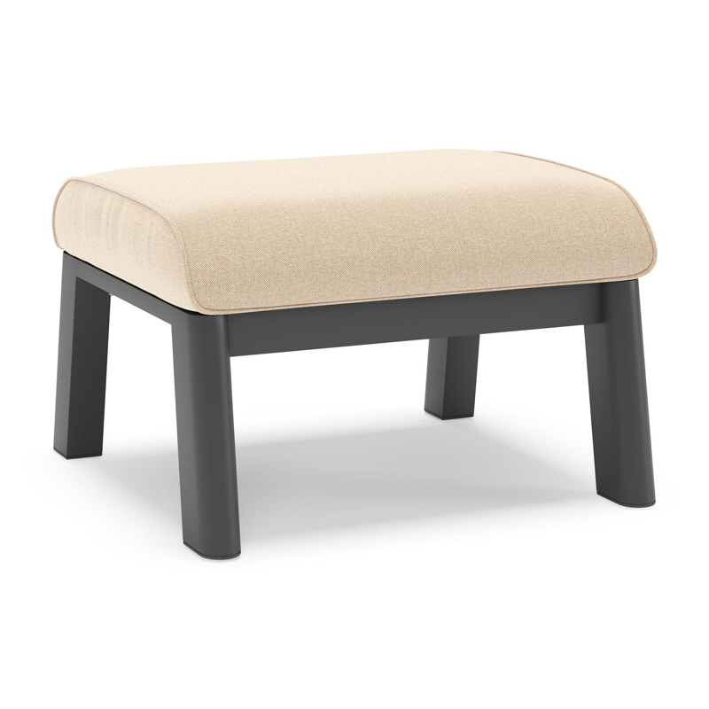 Pouf Cirello en aluminium noir et coussins en all weather sunbrella® luxe natte heather beige