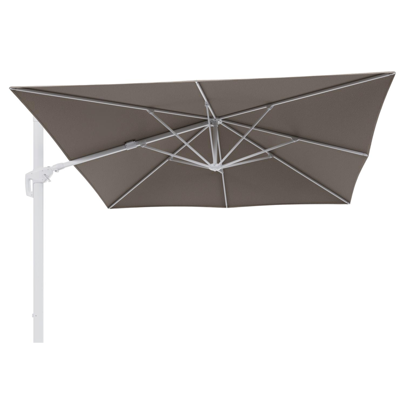 Minore zweefparasol tiltfunctie in wit aluminium en parasoldoek in All Weather Solica Firenze Earth  - L1 350 x L2: 350 cm (zonder voet) (zonder voet)