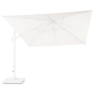 Avola zweefparasol met tiltfunctie in wit aluminium met wit weather+ softtouch parasoldoek - L1: 300 x L2: 300 cm (met voet)