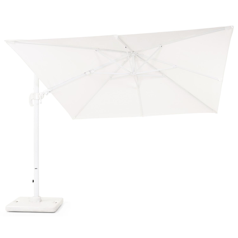 Avola zweefparasol met tiltfunctie in wit aluminium met wit weather+ softtouch parasoldoek - L1: 300 x L2: 300 cm (met voet)