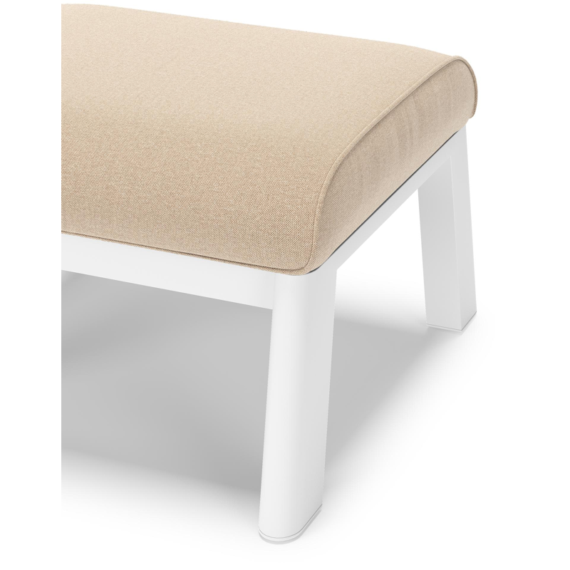 Pouf Cirello en aluminium blanc et coussins en all weather sunbrella® luxe natte heather beige