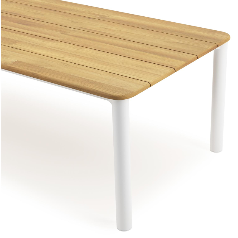 Orso tuintafel rechthoekig afgerond in wit aluminium en teak - L 290 x B 110 x H 73.5 cm