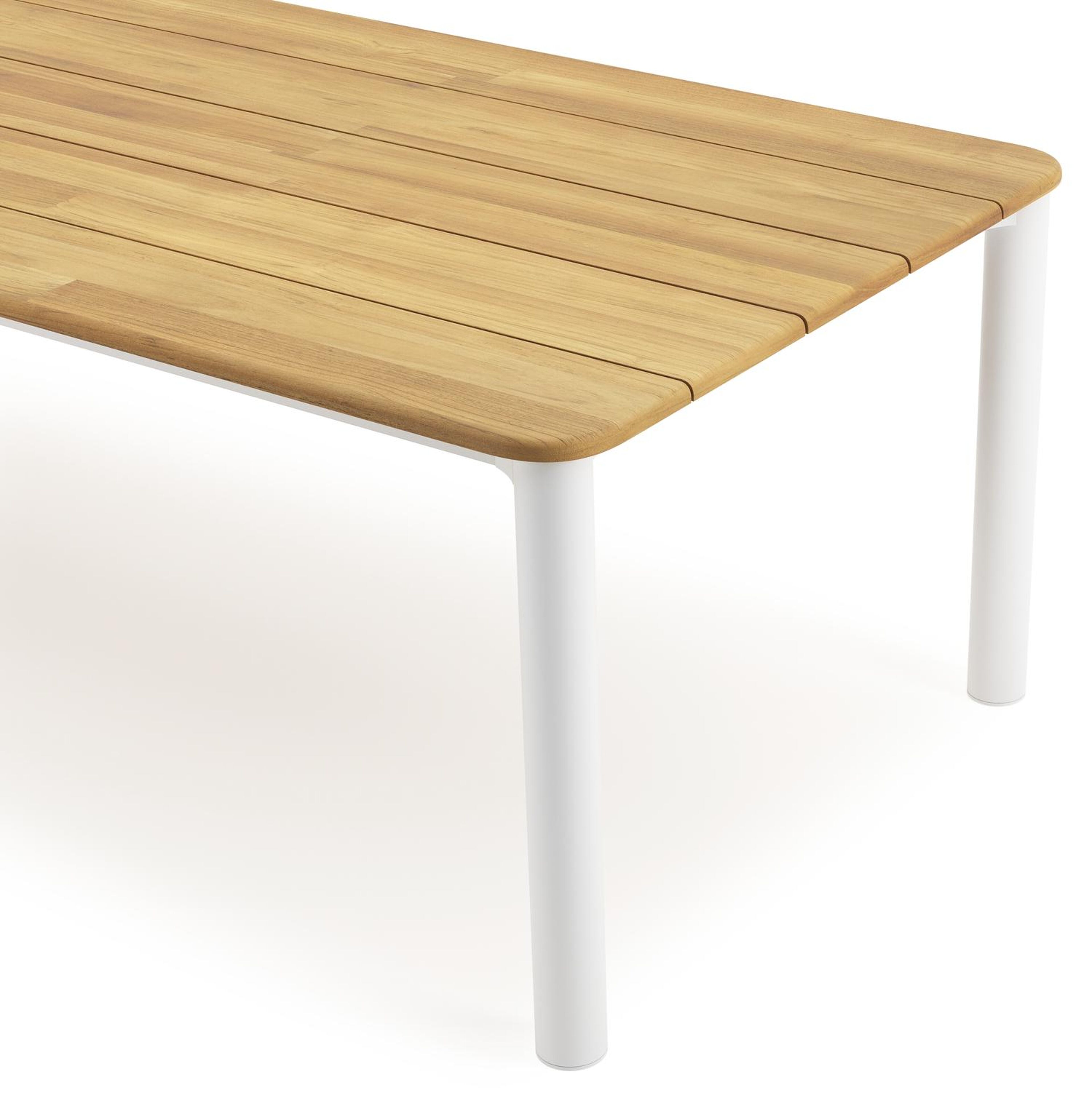 Orso tuintafel rechthoekig afgerond in wit aluminium en teak - L 290 x B 110 x H 73.5 cm