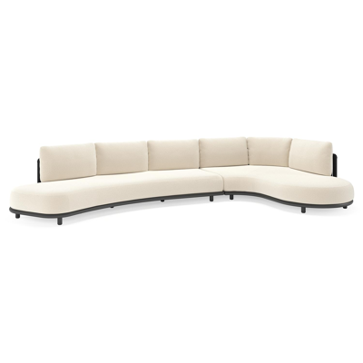 Lomano loungehoek in zwart aluminium en beige verticaal geweven luxe vlakke rope met althea off white all weather cosytica kussen