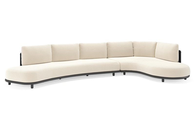 Lomano loungehoek in zwart aluminium en beige verticaal geweven luxe vlakke rope met althea off white all weather cosytica kussen