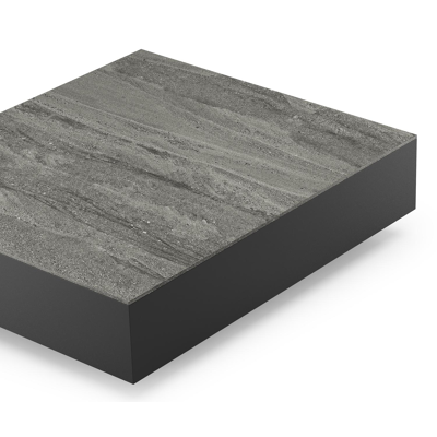 Table basse Como en aluminium noir et céramique pleine aspen grey - Lg 70 x B 80 x H 20 cm