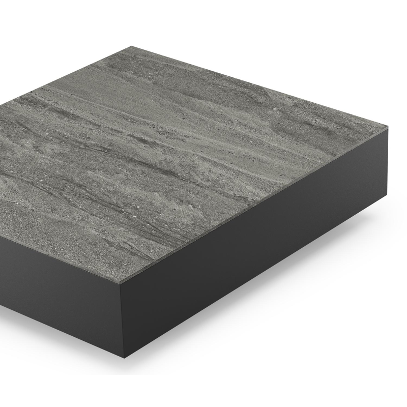 Como loungetafel in zwart aluminium en aspen grey volkeramiek - L 70 x B 80 x H 20 cm