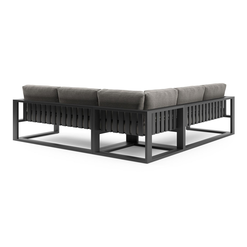 Verato loungehoek in zwart aluminium met chartres drizzle all weather sunbrella® luxe kussen