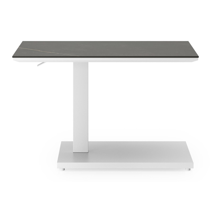 Table d'appoint pop-up Cirello rectangulaire en aluminium blanc et céramique pleine Calatorao - Lg. 70 x Lrg. 50 x Haut. 44 cm