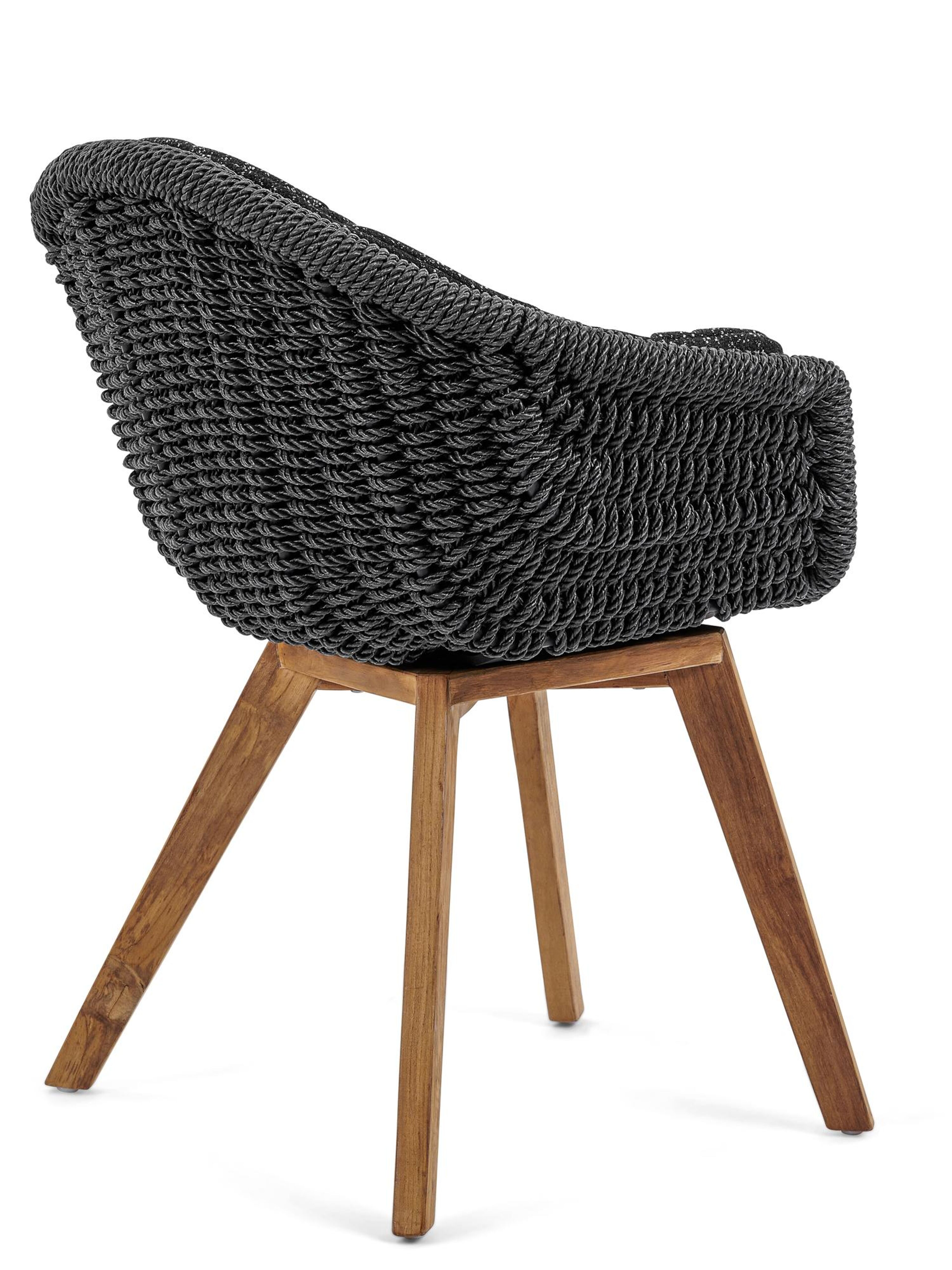 Pagino tuinstoel in teak en naturel wicker met kussen in tweed raven all weather sunbrella® luxe