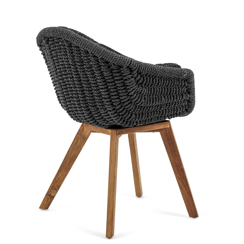 Pagino tuinstoel in teak en naturel wicker met kussen in tweed raven all weather sunbrella® luxe