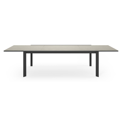 Table de jardin Aspra extensible en aluminium noir et céramique pleine sur verre gris - Lg 220/340 x Larg. 106 x H 76 cm
