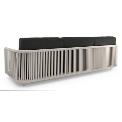 Organo loungebank in wit aluminium en beige verticaal geweven luxe vlakke rope met chartres sooty all weather Sunbrella® luxe kussen