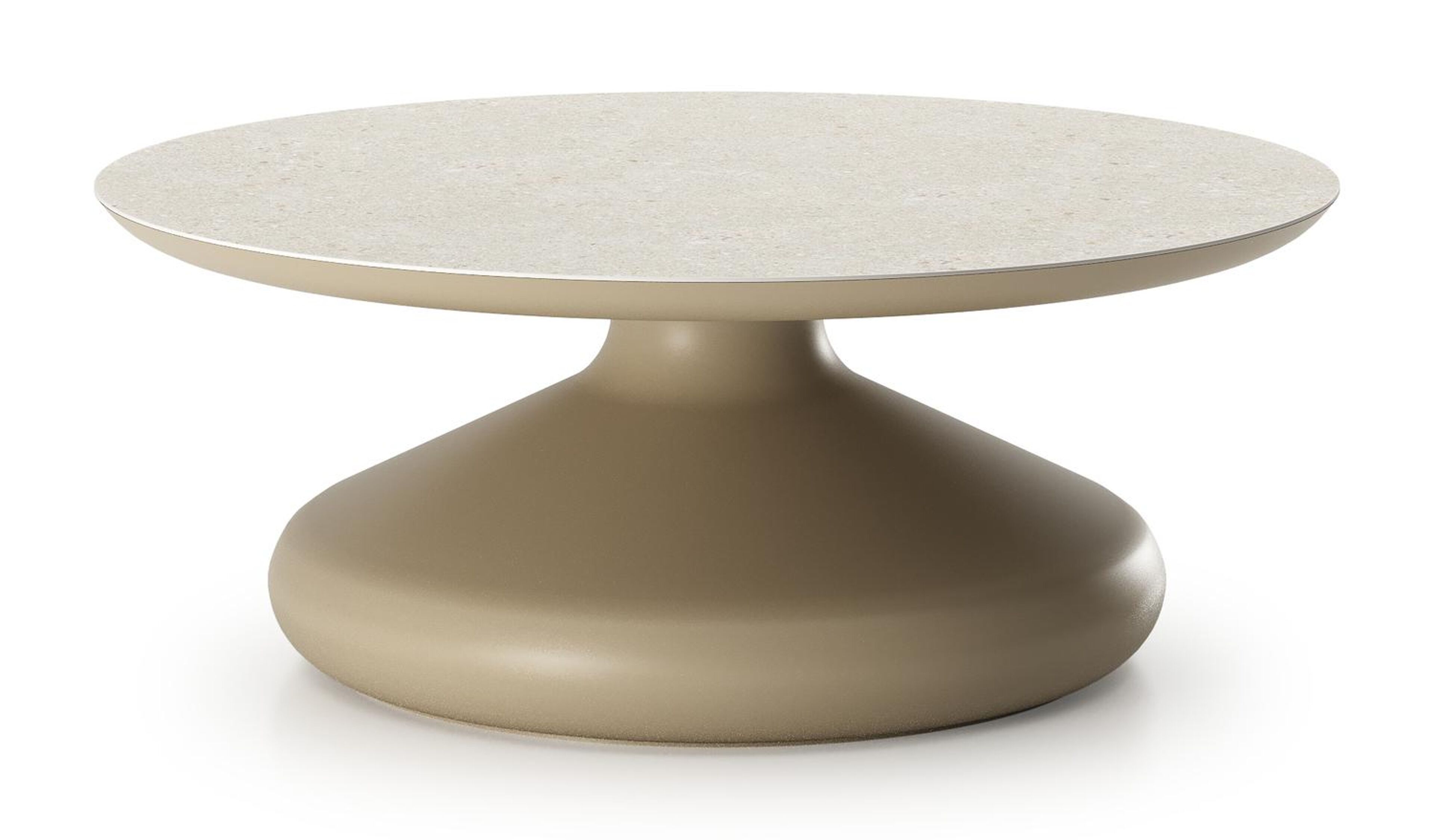 Bomero loungetafel rond in beige aluminium en volkeramiek Shilin - Dia. 84 x H 32.2 cm
