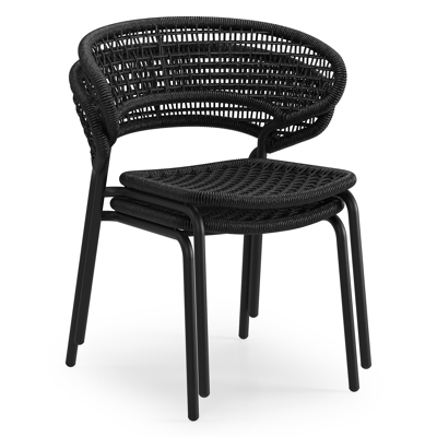 Donato XL stapelbare tuinstoel in zwart aluminium en zwart wicker