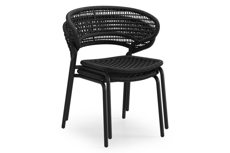 Donato XL stapelbare tuinstoel in zwart aluminium en zwart wicker