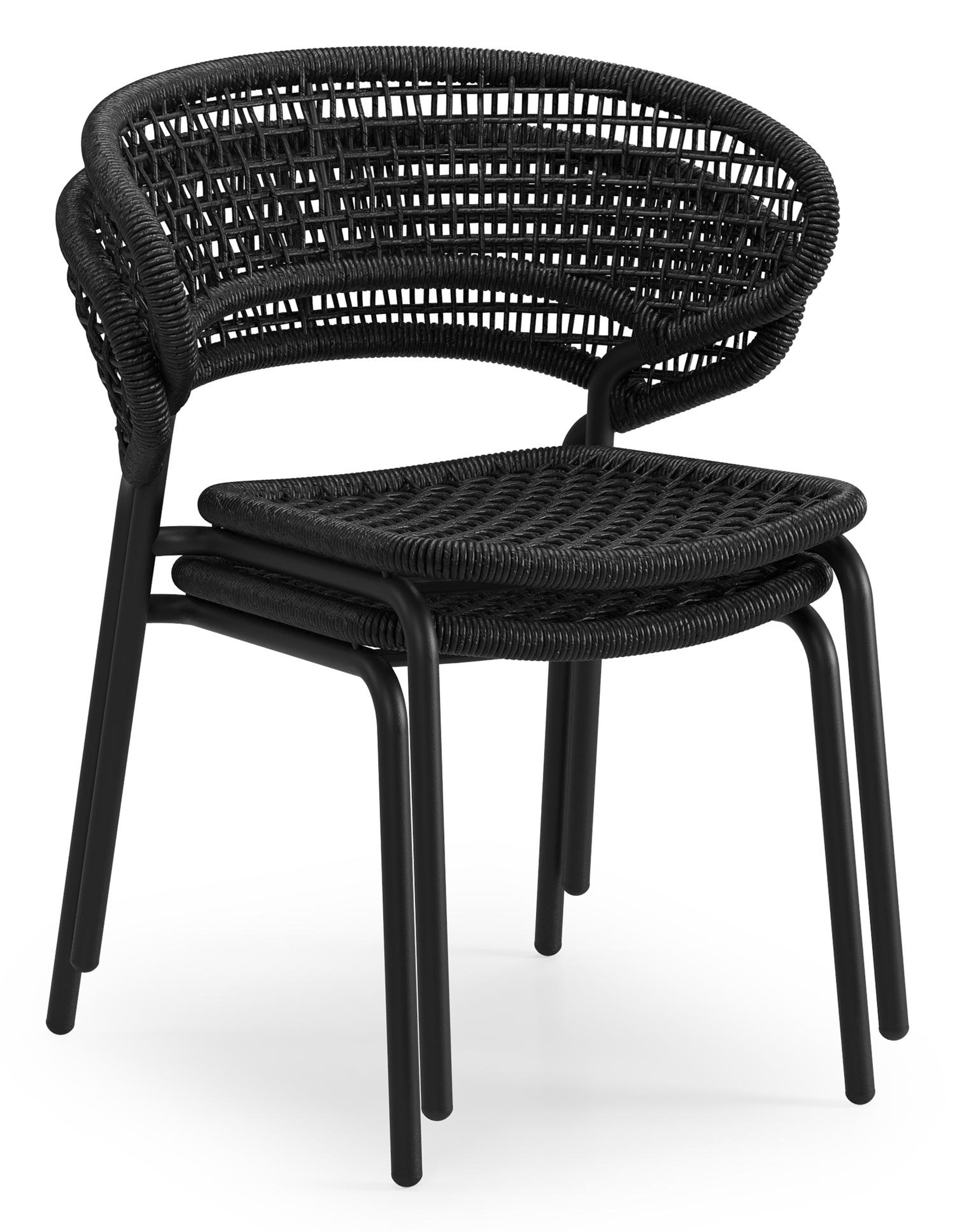 Donato XL stapelbare tuinstoel in zwart aluminium en zwart wicker