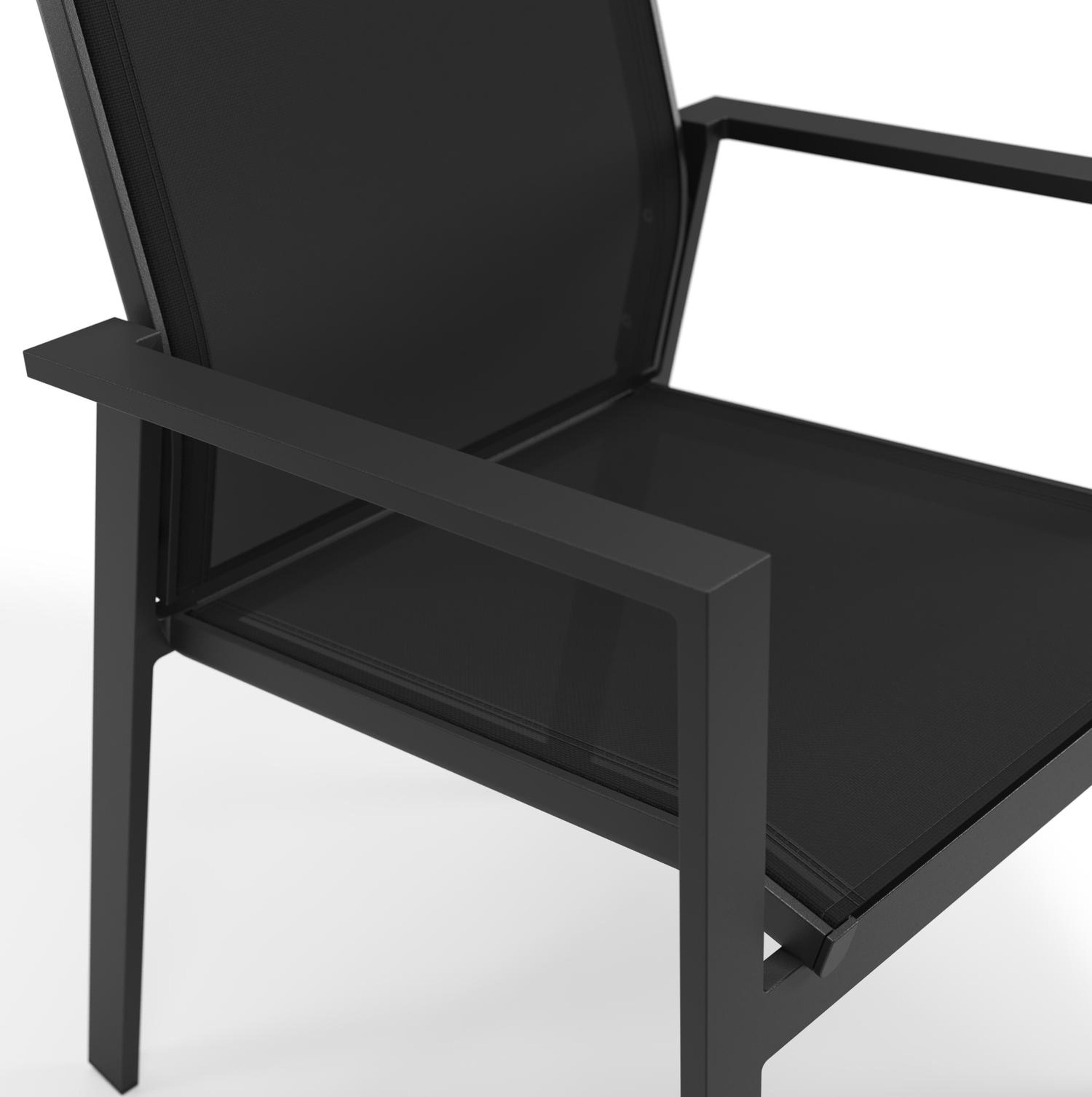 Bahia tuinstoel in zwart aluminium en zwart single textilene