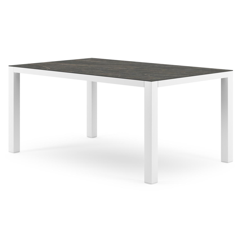 Table de jardin Como en aluminium blanc et céramique pleine Black Obsession - Lg. 160 x Lrg. 100 x Haut. 75 cm