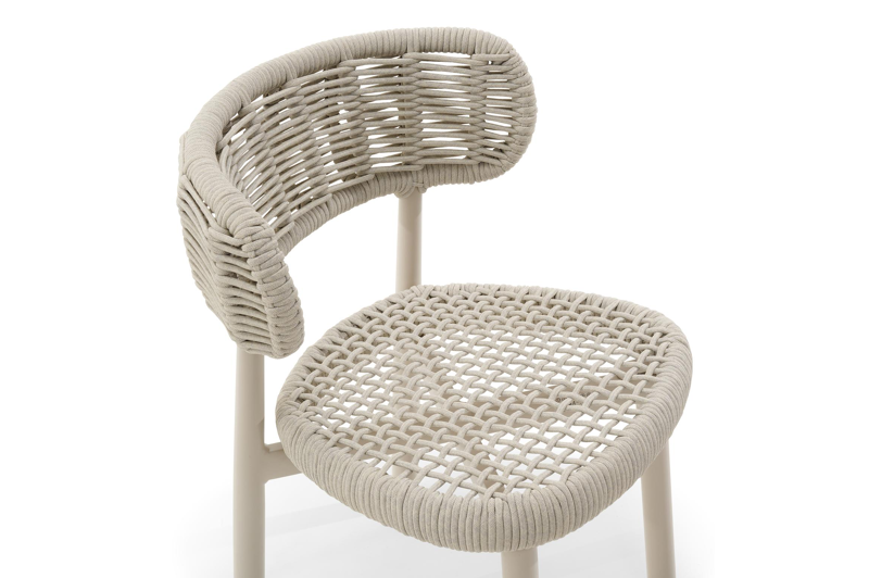 Lomo tuinstoel in beige aluminium en beige vierkant geweven ronde rope