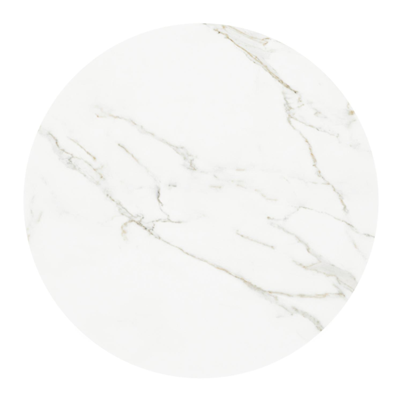 Table de basse low dining low dining Fano ronde en aluminium noir et céramique pleine Calacatta - Diam. 85 x Haut. 55 cm