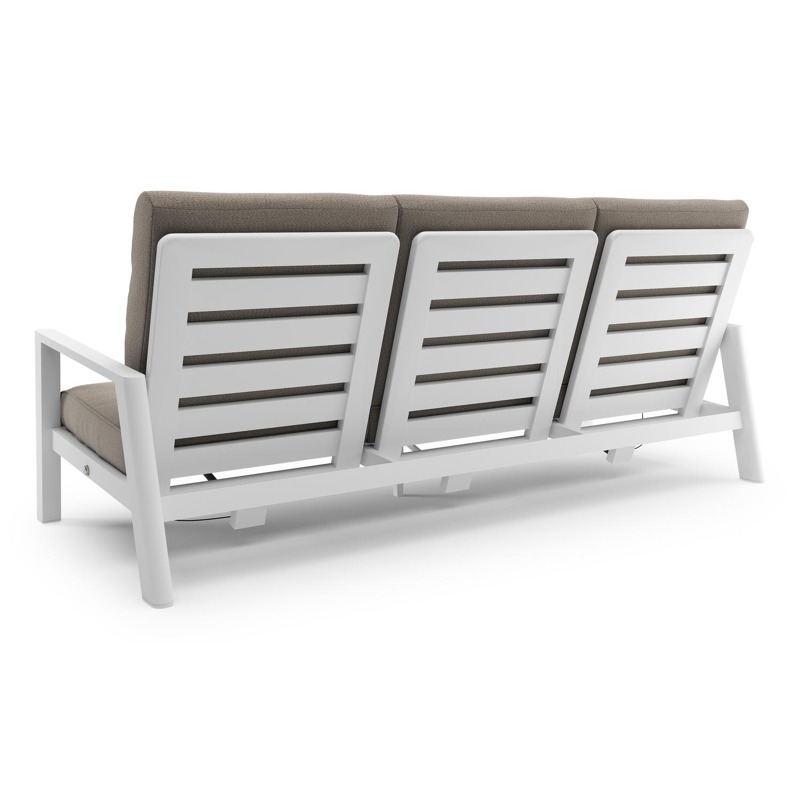 Canapé de jardin Cirello en aluminium blanc et coussins en all weather sunbrella® luxe savane coconut