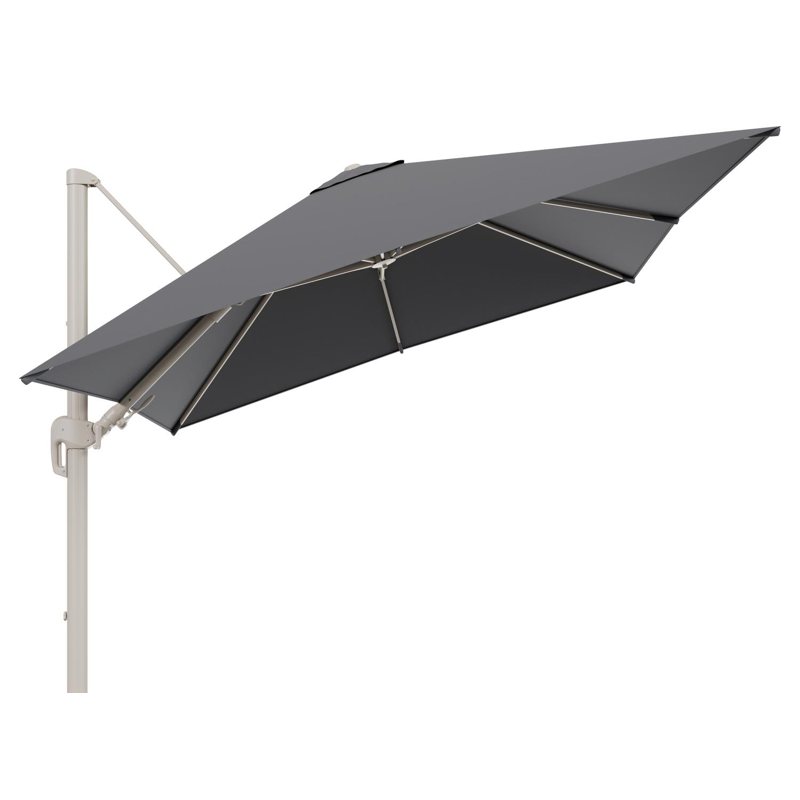 Parasol pendant Rufina avec fonction tilt en aluminium beige et toile de parasol en All Weather Sunbrella® Luxe Natte Charcoal Chine  - Lg.1 300 x Lg.2 300 cm (sans pied de parasol