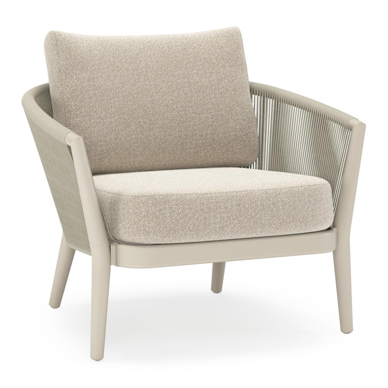 Fauteuil de jardin Orso en aluminium beige en corde ronde tissée verticalement beige et coussins en all weather cosytica Marbella Ecru