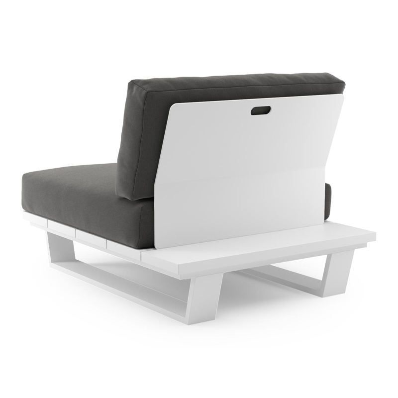 Fauteuil de jardin Pagino en aluminium blanc et coussins en all weather sunbrella® luxe natte charcoal chine