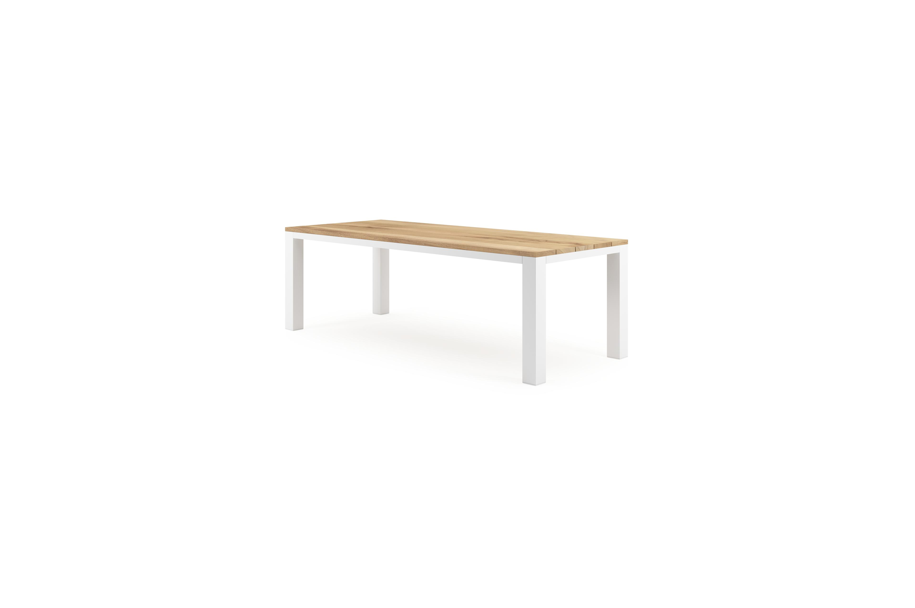 Nano tuintafel in wit aluminium en teak - L 240 x B 100 x H 75 cm