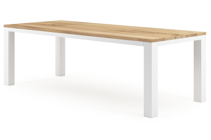 Table de jardin Nano en aluminium blanc et teck - Lg 240 x Larg. 100 x H 75 cm