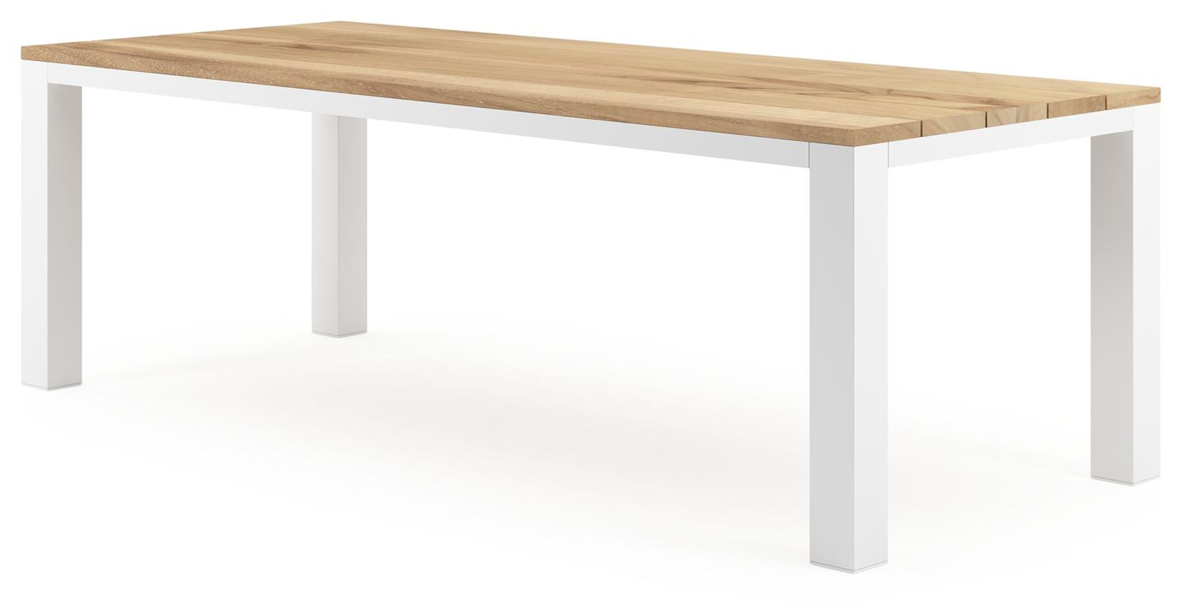 Table de jardin Nano en aluminium blanc et teck - Lg 240 x Larg. 100 x H 75 cm