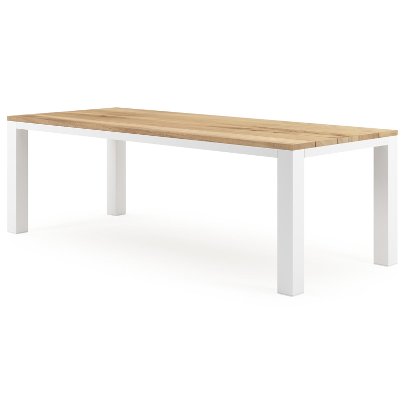 Table de jardin Nano en aluminium blanc et teck - Lg 240 x Larg. 100 x H 75 cm