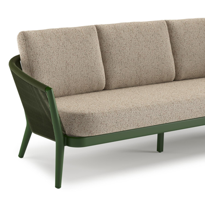 Orso loungeset in groen aluminium en groen verticaal geweven ronde rope met Bora Jungle all weather cosytica kussen