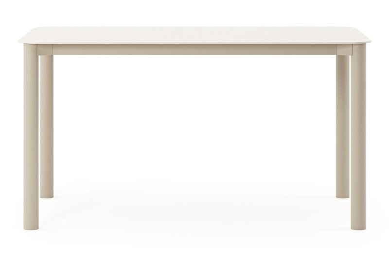 Table de jardin Orso rectangulaire arrondi en aluminium beige et céramique pleine beige - Lg. 140 x Lrg. 80 x Haut. 75 cm