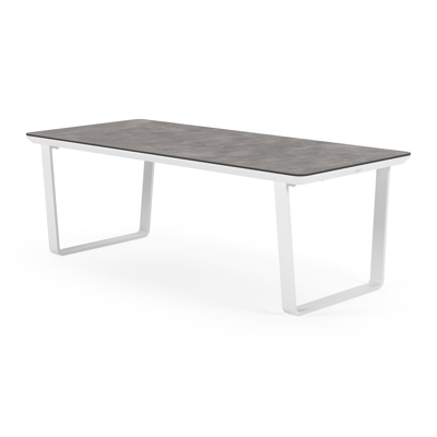 Alora tuinset in wit aluminium en grijs keramische print tafelblad met 8 stapelbare Bahia tuinstoelen