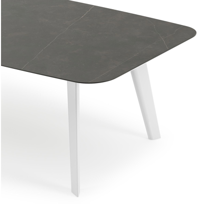 Table de jardin Lacrima forme de bateau en aluminium blanc et céramique pleine Calatorao - Lg. 255 x Lrg. 115 x Haut. 73 cm