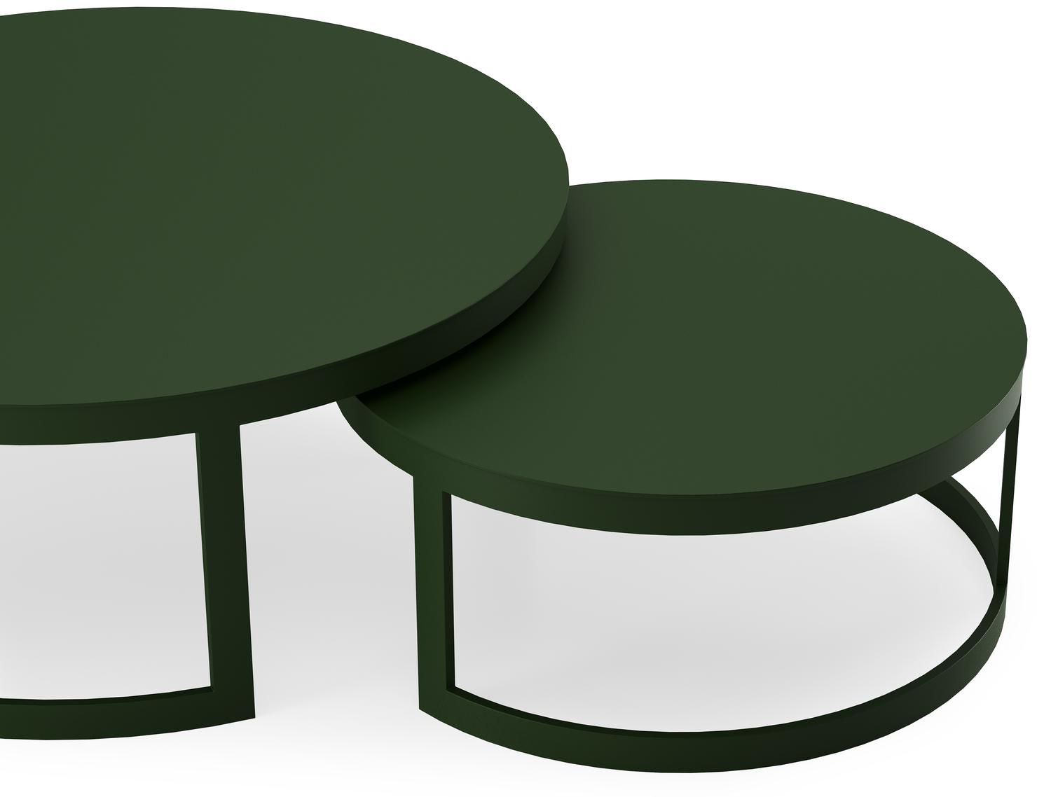Ensemble de 2 tables basses Enna ronde en aluminium vert - Table 1 Diam. 70 x Haut. 30 cm Table 2 Diam. 100 x Haut. 37 cm
