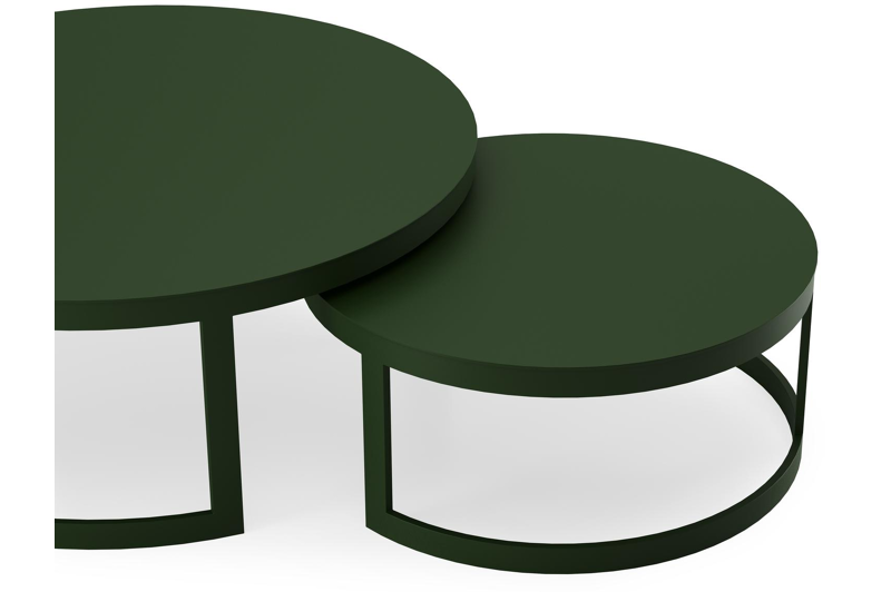 Enna set van 2 loungetafels rond in groen aluminium - Dia. 100/70 x H 37/30 cm